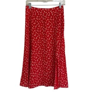Sezane Tabata Silk Floral Print Skirt in Coral Mini Flowers US 4